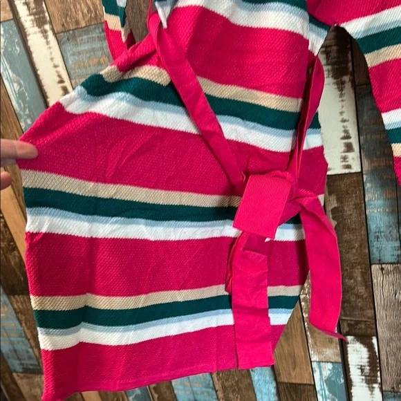 Striped Pink Wrap Sweater belted dress - Picture 6 of 13